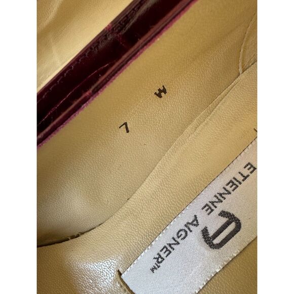 Etienne Aigner Burgundy Croc-Embossed Heels, Classic Vintage Style - Picture 11 of 12